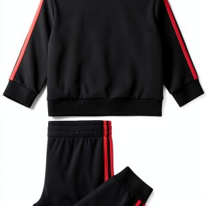 adidas Boys Tracksuit Black Red 100% Polyester-0