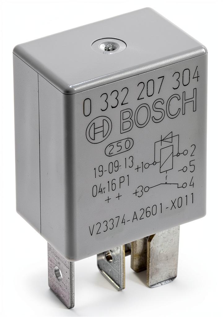 Installing Bosch Screw Relay 20A Silver Alloy on a wooden workbench